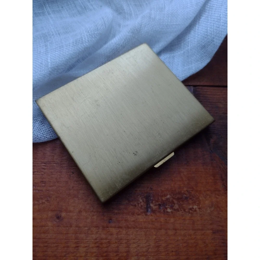 Vintage Marhill Genuine Mother of Pearl Checkerboard Compact Gold Tone Brass